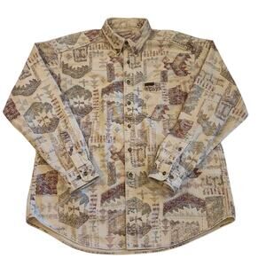Vtg Woolrich Shirt Mens XL Beige Aztec Chamois Flannel Button Up Long Sleeve USA
